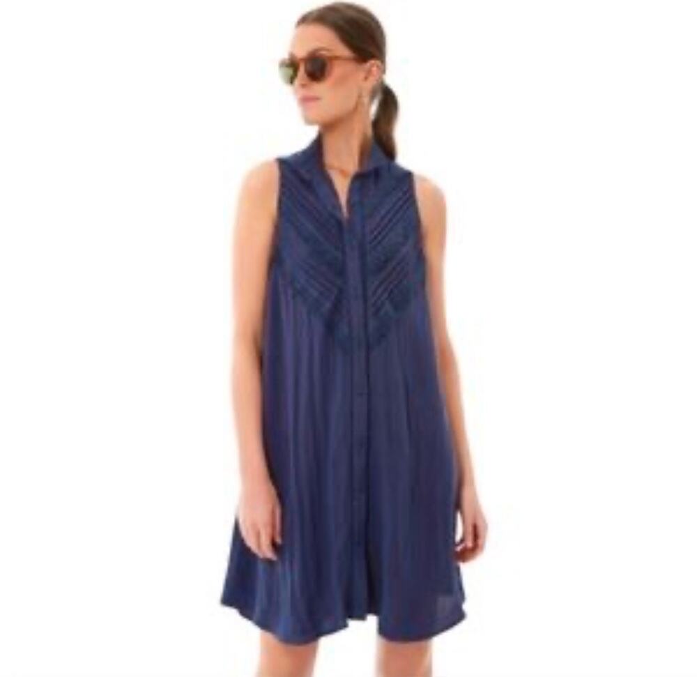 Tuckernuck Pomander Place Dutton Sleeveless Button Down navy blue Dress Sz Large
